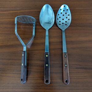 Vintage Robinson Knife Co. Spoon Set Stainless Steel Wood Handle Potato Smasher